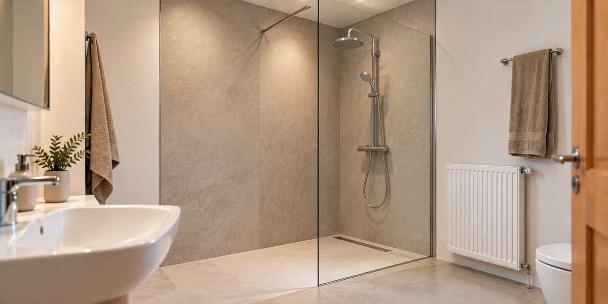 Badezimmer nach Umbau von der Badewanne zur bodengleichen Dusche